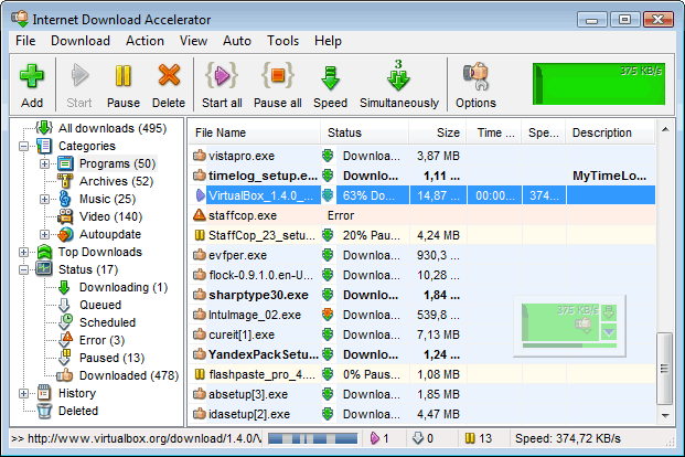 Internet Download Accelerator - Accelerate downloads and resume broken ones.